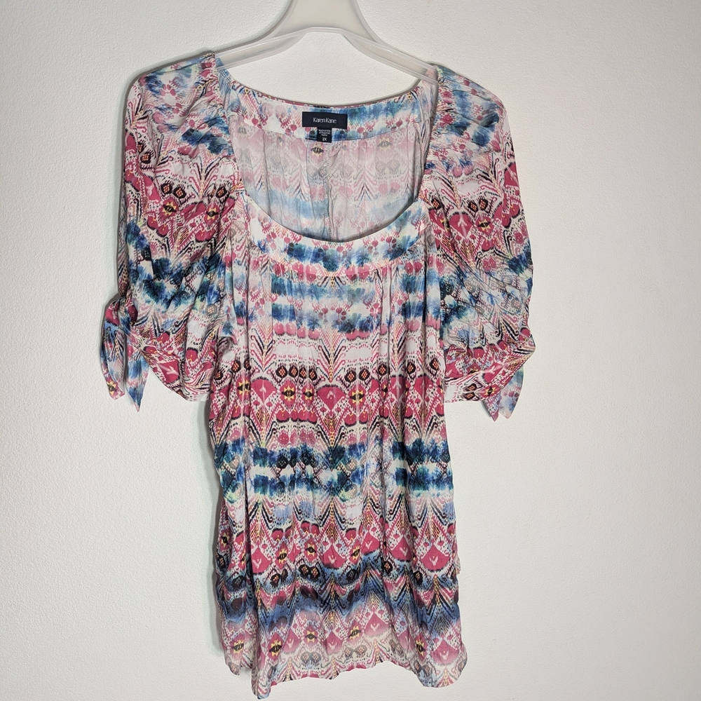 Karen Kane Womens Top Shirt Blouse NWT Tie Dye‎ Peasant Square Neck Plus Size 2X